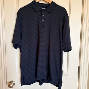 Under Armour Heat Gear Polo Golf Outdoor Black Dark Gray Stripes Size XL Loose